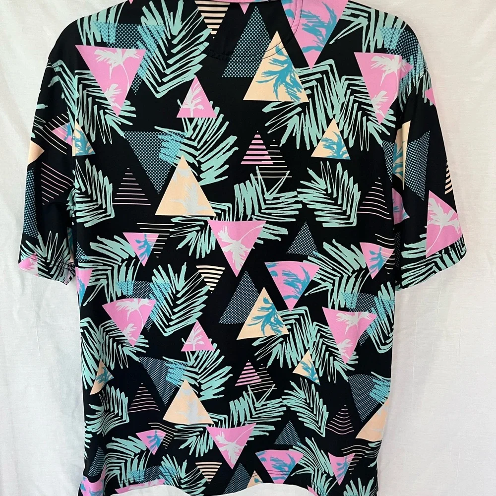 Chubbies Men Colorful Geometric Palm Tree Polo Resort Vacation Size: Medium - Picture 2 of 8